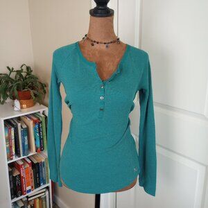 Y2K Streetwear Teal Thermal Boydcon Henley Subversive Fitted Eddie Bauer Outdoor